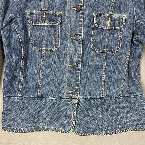 St. John's Bay Jacket Women's Large Blue Denim Stretch Long Sleeve Button Front - Picture 5 of 15